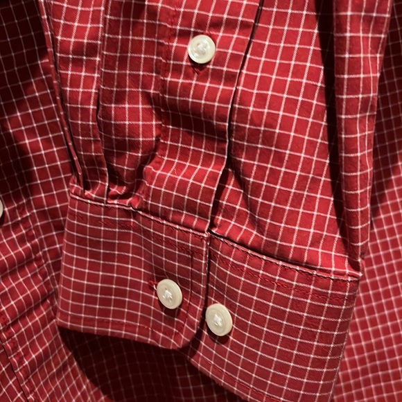 L.L. Bean Long Sleeve Checked Red Shirt L-REG Trim Fit Wrinkle Resistant - Picture 8 of 11